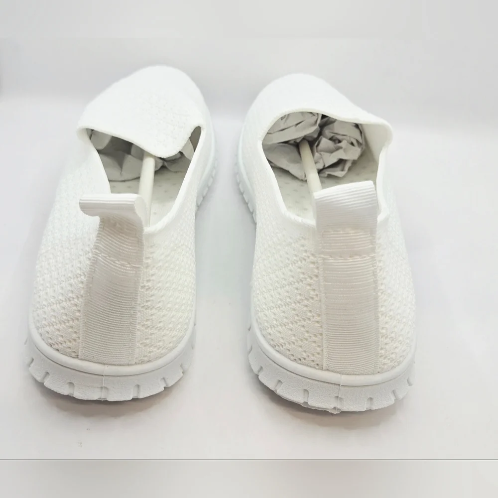 White Flats Walking, Comfortable Breathable Slip on Casual Mesh Shoes Size 6